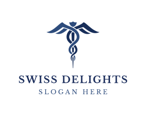 Blue Hospital Caduceus logo design