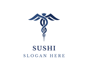 Blue Hospital Caduceus logo design