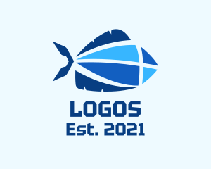 Aquarium Fish - Geometric Blue Fish logo design