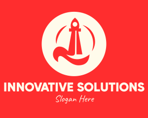 Space Ship - Red Rocket Launch logo design