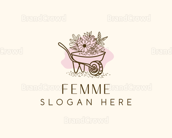 Wheelbarrow  Landscaping Floral Logo