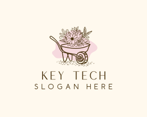 Wheelbarrow  Landscaping Floral Logo