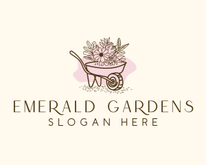 Wheelbarrow  Landscaping Floral logo design