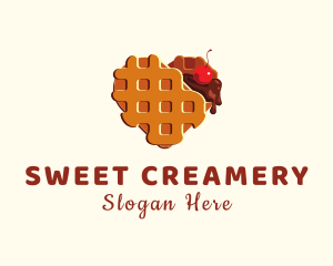 Waffle Heart Dessert logo design