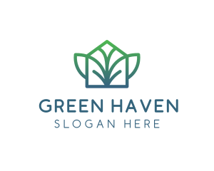 Green Abstract Leaf House logo design