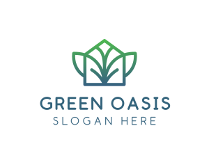 Green Abstract Leaf House logo design