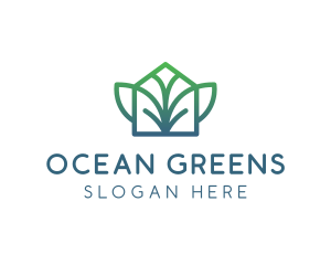 Green Abstract Leaf House logo design