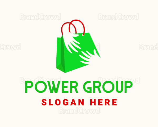 Green Shopping Bag Hands Logo