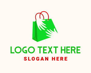 Paper Bag - Green Shopping Bag Hands logo design