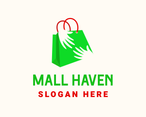 Green Shopping Bag Hands logo design