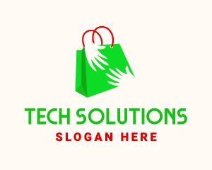 Paper Bag - Green Shopping Bag Hands logo design