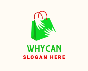 Online Shop - Green Shopping Bag Hands logo design