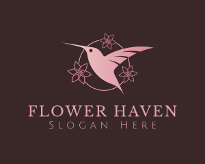 Pink Flower Hummingbird logo design