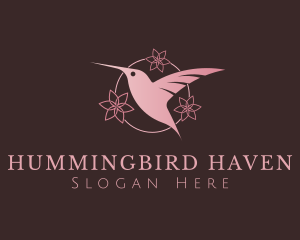 Pink Flower Hummingbird logo design