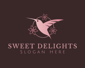 Pink Flower Hummingbird logo design