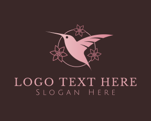 Flower - Pink Flower Hummingbird logo design