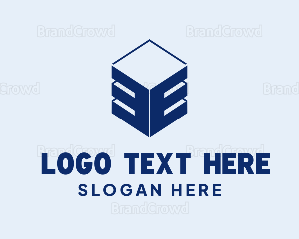 Blue Cube Letter E Logo