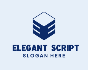 Blue Cube Letter E  logo design