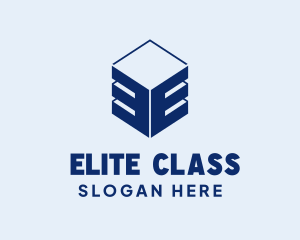 Blue Cube Letter E  logo design