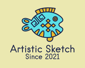 Tribal Fish Drawing  logo design