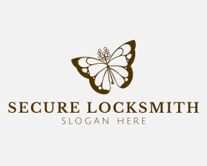 Locksmith - Butterfly Key Wings logo design