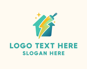 Clean - House Lightning Brush logo design