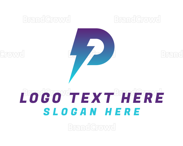 Blue Lightning Letter P Logo