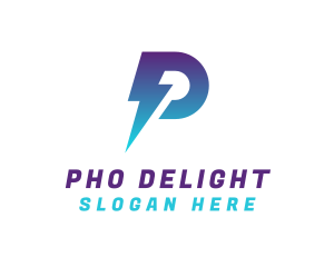 Blue Lightning Letter P logo design