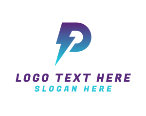 Power - Blue Lightning Letter P logo design