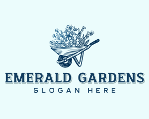 Wheelbarrow Flower Botanical logo design