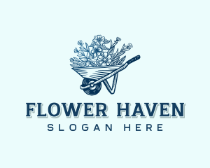 Wheelbarrow Flower Botanical logo design