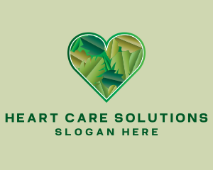 Eco Heart Leaves logo design