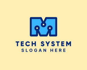 System - Digital Circuit Letter M logo design
