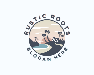 Ocean Palm Tree Beach Logo