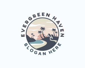 Trees - Ocean Palm Tree Beach logo design