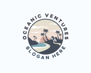 Ocean Palm Tree Beach logo design