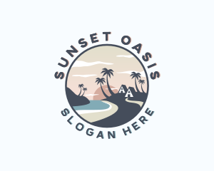 Ocean Palm Tree Beach logo design