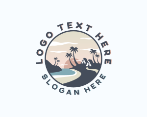 Fiji - Ocean Palm Tree Beach logo design