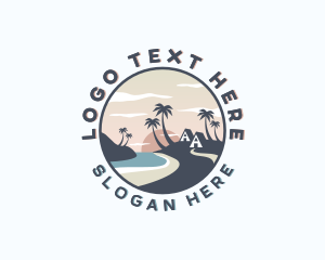 Ocean Palm Tree Beach Logo