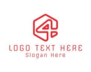 Shade Of Red - Modern Hexagon Number 4 logo design
