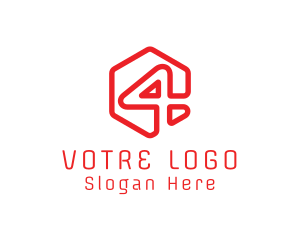 Modern Hexagon Number 4 Logo