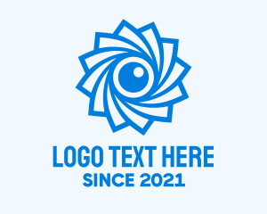Lineart - Blue Camera Shutter Flower logo design