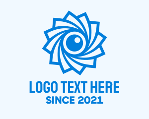 Lineart - Blue Camera Shutter Flower logo design