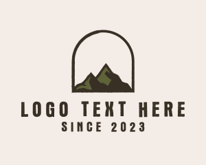 Woods - Rustic Mountain Arch Badge logo design