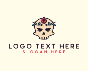 Sugar Skull - Flower Crown Skull logo design