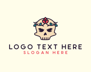 Taqueria - Flower Crown Skull logo design