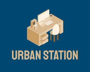 Station - Office Work Desk logo design