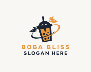 Boba - Milk Tea Leaf Drink logo design