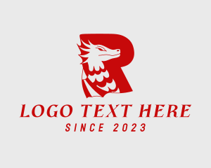 Chinese Restaurant - Red Dragon Letter R logo design