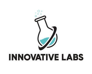 Laboratory Flask Planet logo design